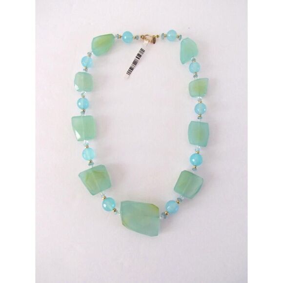 ZOE B. Necklace 14k Gold Natural Aqua Chalcedony Stones Statement Peice WOW! - Picture 13 of 16